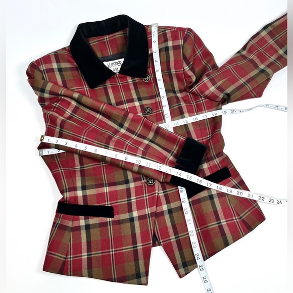 VINTAGE KASPER A.S.L Petite 100% Wool Plaid Velvet Collar Tailor Jacket 8P - Picture 4 of 9